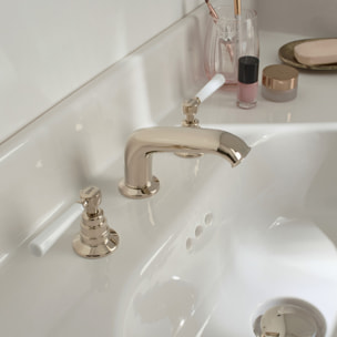 Pack meuble vasque 3 trous Cléo 1889 rose velours + mélangeur poignés or