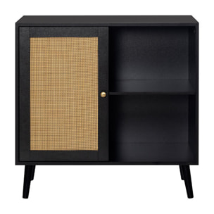 Goto - buffet haut - noir et cannage - 2 niches et 1 porte - 80 cm - Noir