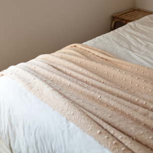 Chemin de lit / Étole aspect mohair à pois - Beige