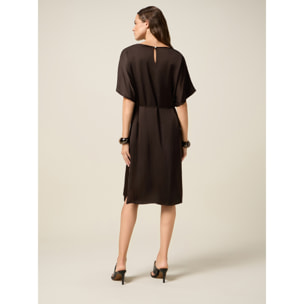 Oltre - Vestito in raso con cintura - Marrone