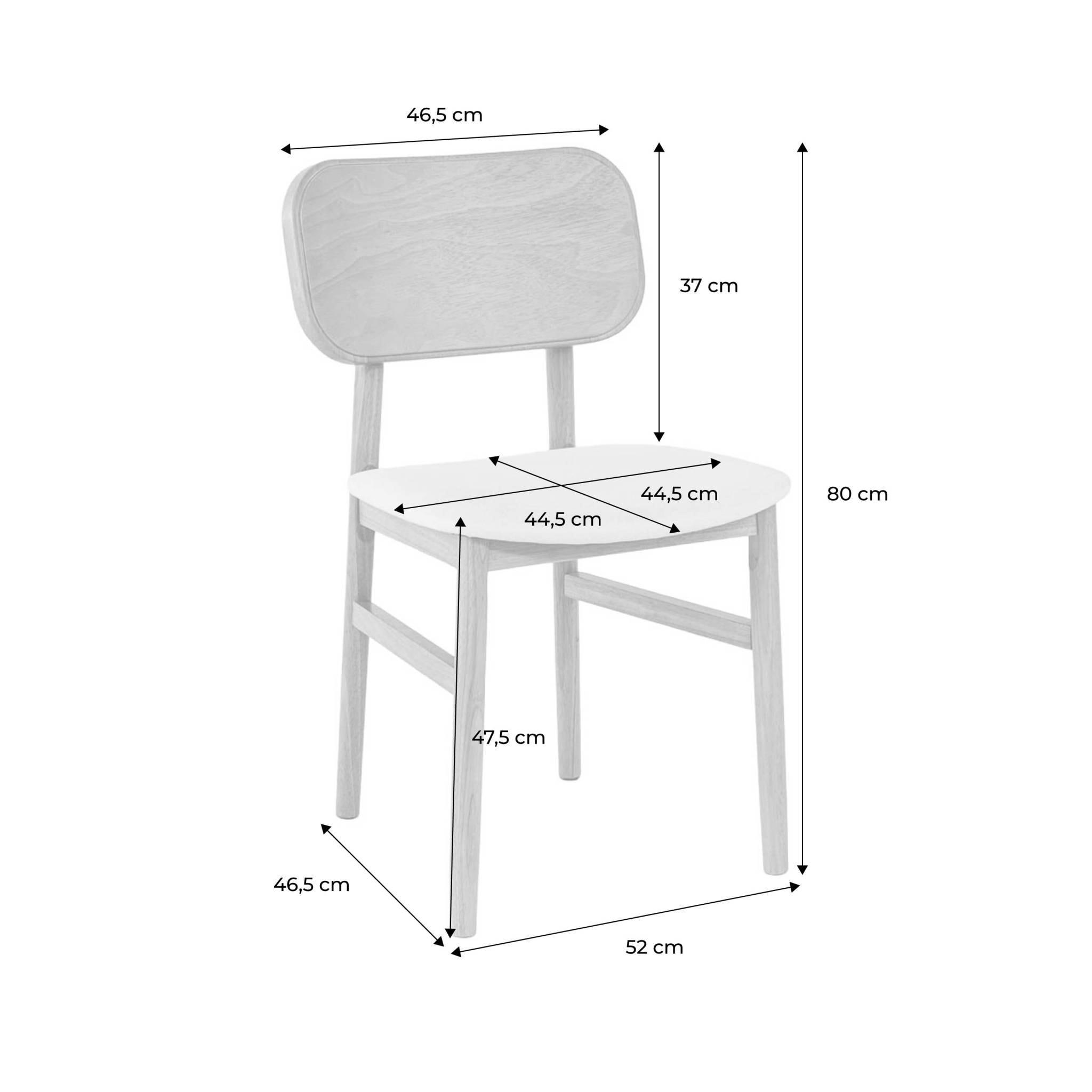 Lot de 2 chaises vintage bois d'hévéa finition brossée noyer et tissu. L 52 x P 45 x H 80cm - OLYMPIE