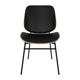 Chaise en bois foncé, PU noir et pieds en métal noir - Hector