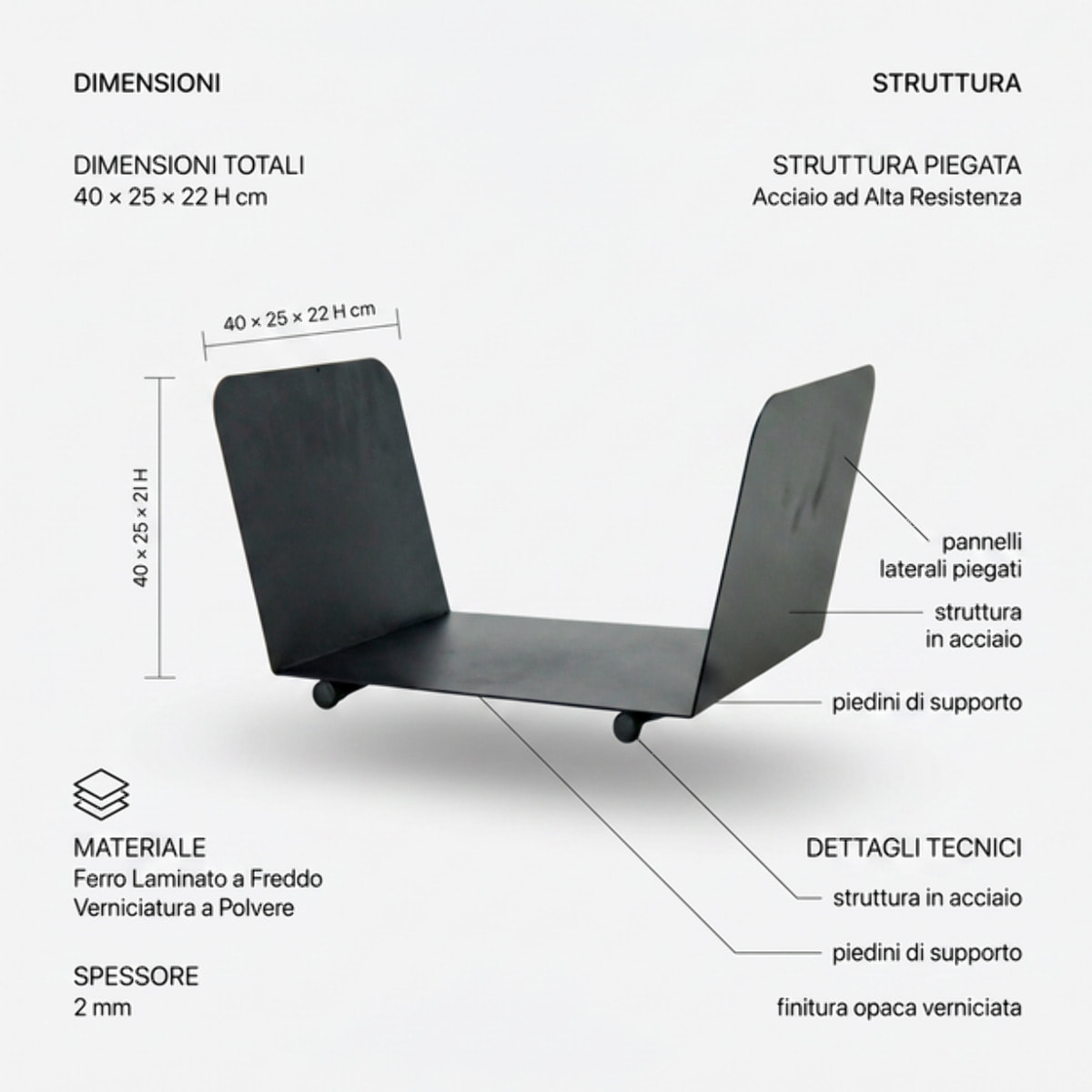 Portalegna in acciaio Dundee 40 cm, supporto legna compatto e moderno per camino e stufa, rack salvaspazio da interno ed esterno, design minimal resistente e stabile, ideale per soggiorno terrazzo patio e veranda