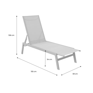 Lot de 2 transats beige. 5 positions. en textilène et métal. FLORA.  L155 x P59 x H106cm