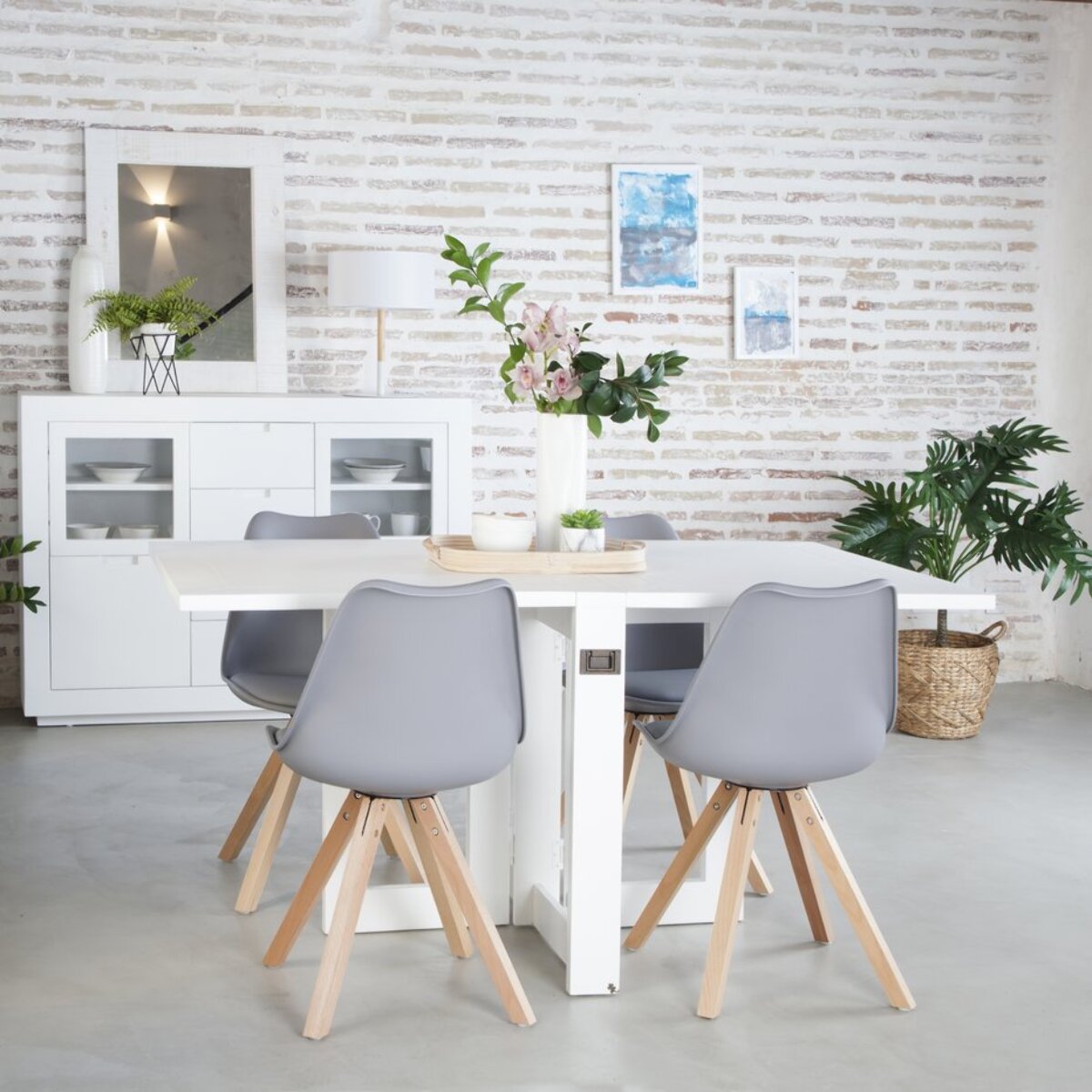 Table à manger pliante Tan -bois massif et panneau de mdf-couleur laqué blanc mat 160 x 78 x 90 cm