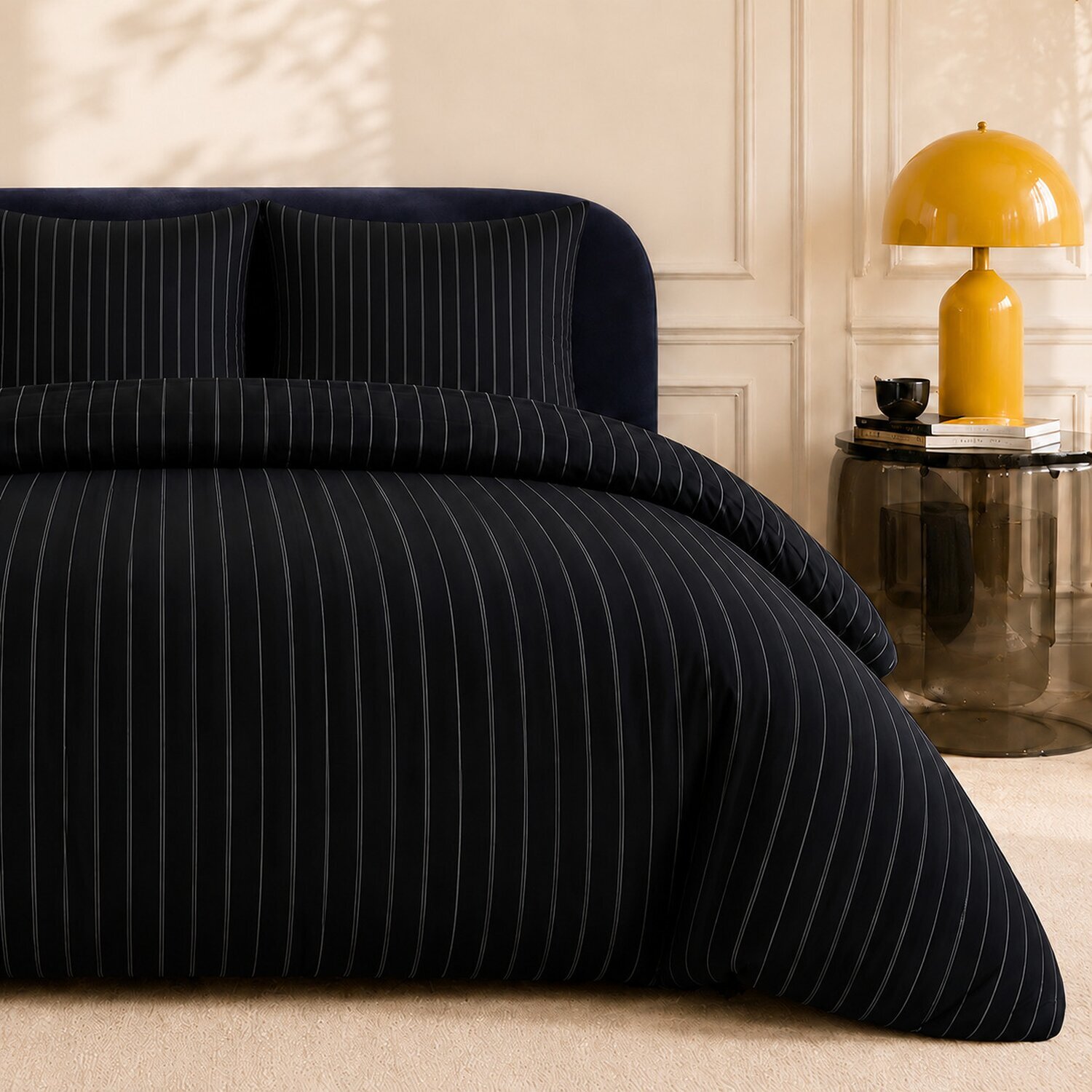 Parure housse de couette 100% percale de coton rayures verticales - LOYD