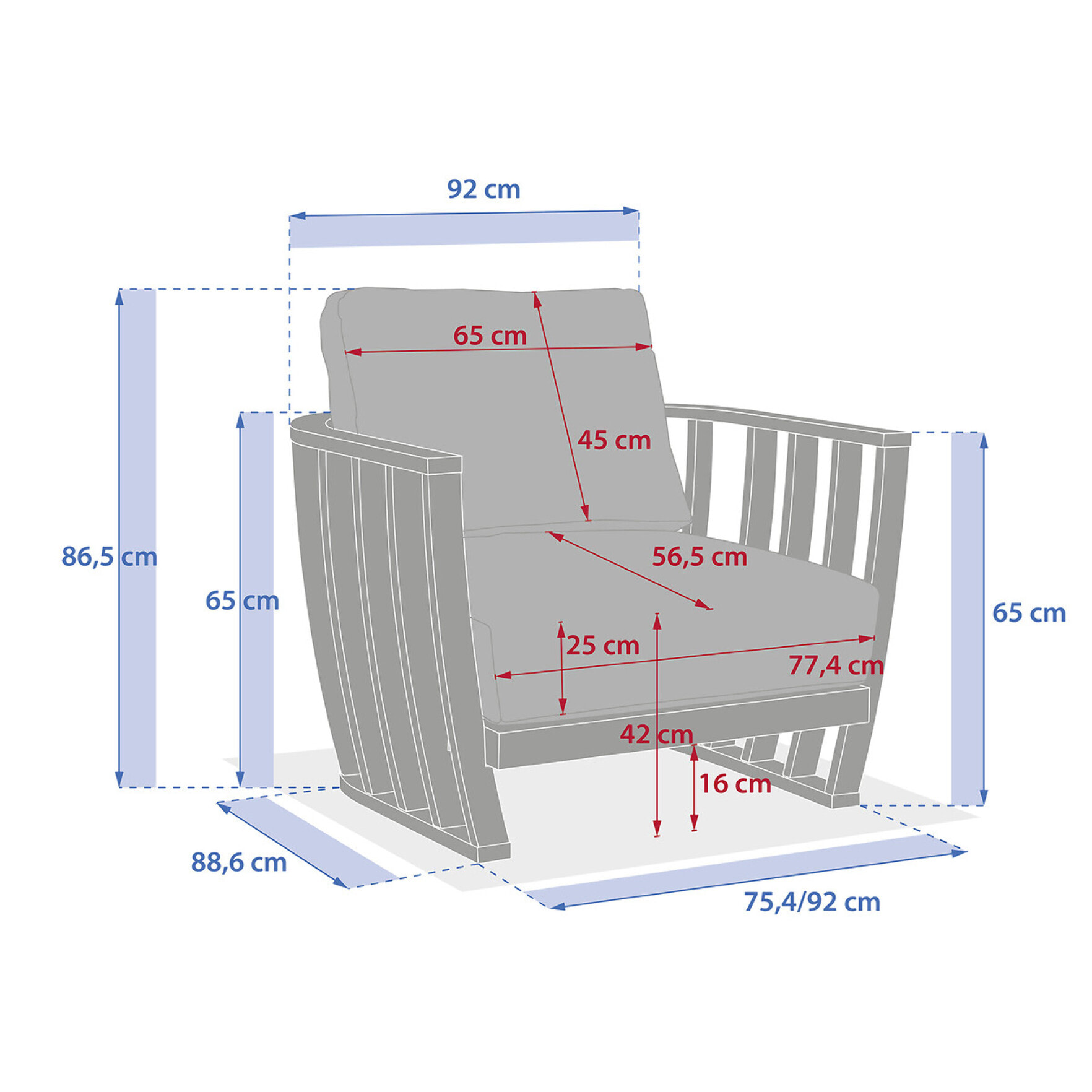 Fauteuil de salon de jardin "Lemindo" eucalyptus & beige polyester et eucalyptus