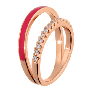 Anello Doppio Graduato con Smalto Fucsia e Pavé di Cubic Zirconia