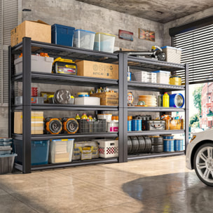 Mesh 185 - Scaffale in Metallo 185x100x40 cm con 5 Ripiani in Reticolato Portata 1365Kg Nero