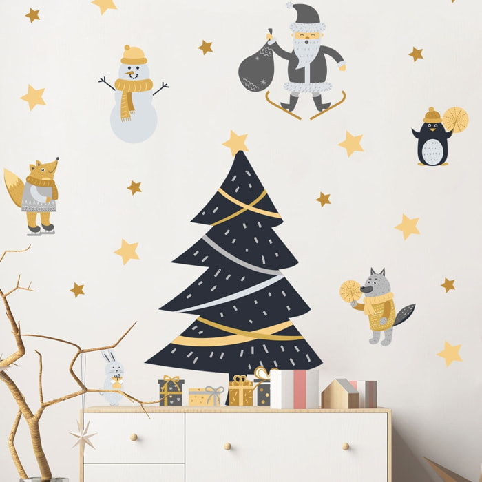 Stickers Noël scandinave sous les étoiles - Autocollants stickers adhésifs noël - décoration fêtes