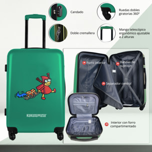 Juego de maletas rígidas con ruedas kukuxumusu 3 piezas color verde