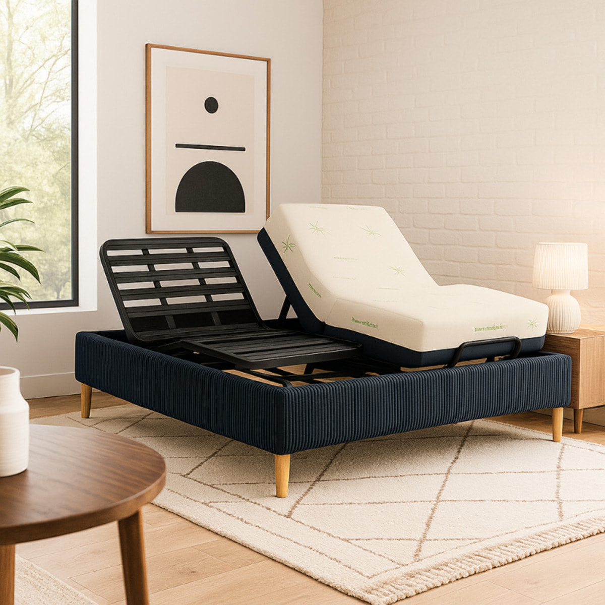 Ensemble lit électrique Ergoflex et matelas | Contour Velours Côtelé | Bleu nuit