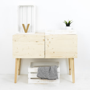 Grand coffret en bois massif décapé Hauteur: 25.5 Longueur: 49 Largeur: 29.5