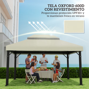 Techo de Repuesto para Cenador 4x3 m Cubierta de Repuesto con Techo Doble con Mosquitera Protección UV 30+ Toldo de Recambio para Pabellón Gazebo Crema