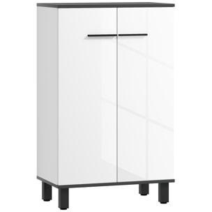 Armario de Baño Mueble Auxiliar de Baño con Puertas Estantes Ajustables y Sistema Anti-vuelco 60x34x94 cm Blanco Brillo