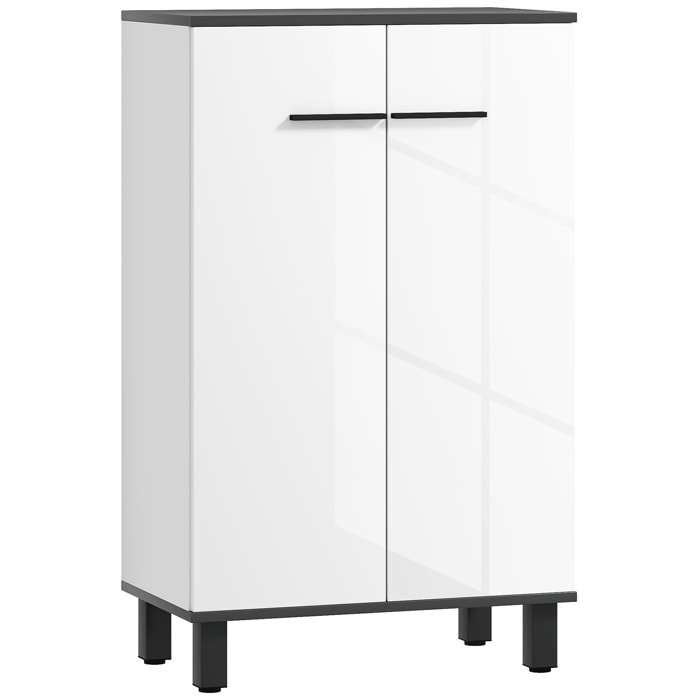 Armario de Baño Mueble Auxiliar de Baño con Puertas Estantes Ajustables y Sistema Anti-vuelco 60x34x94 cm Blanco Brillo