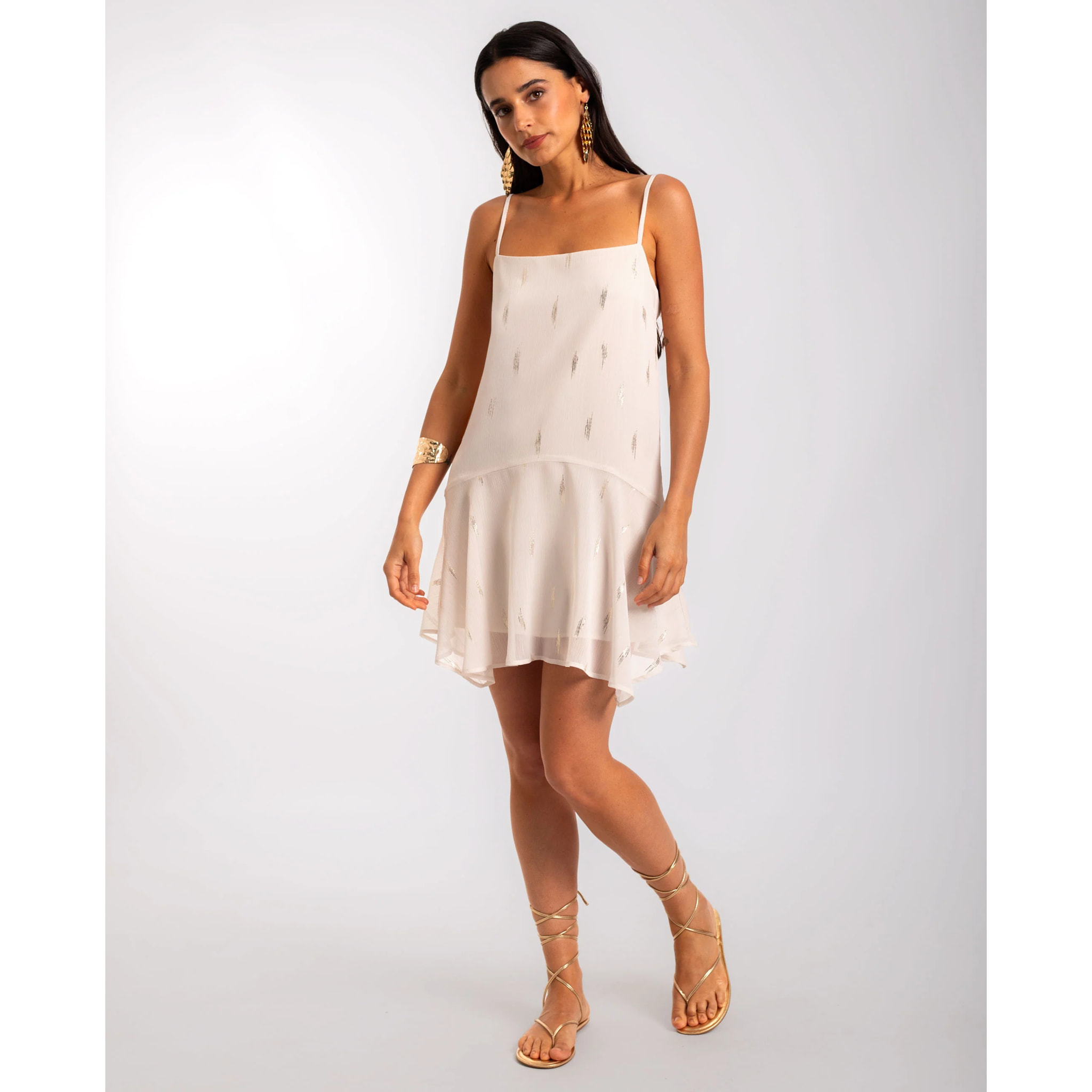 Vestido mini de gasa con escote halter y corte imperio