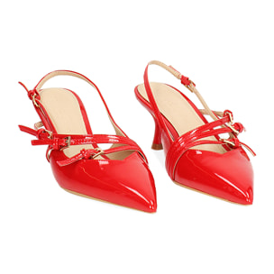 Décolleté slingback donna rosse con cinturini, tacco 6 cm