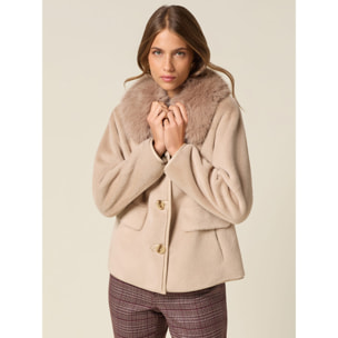 Oltre - Cappotto corto con collo peloso - Beige