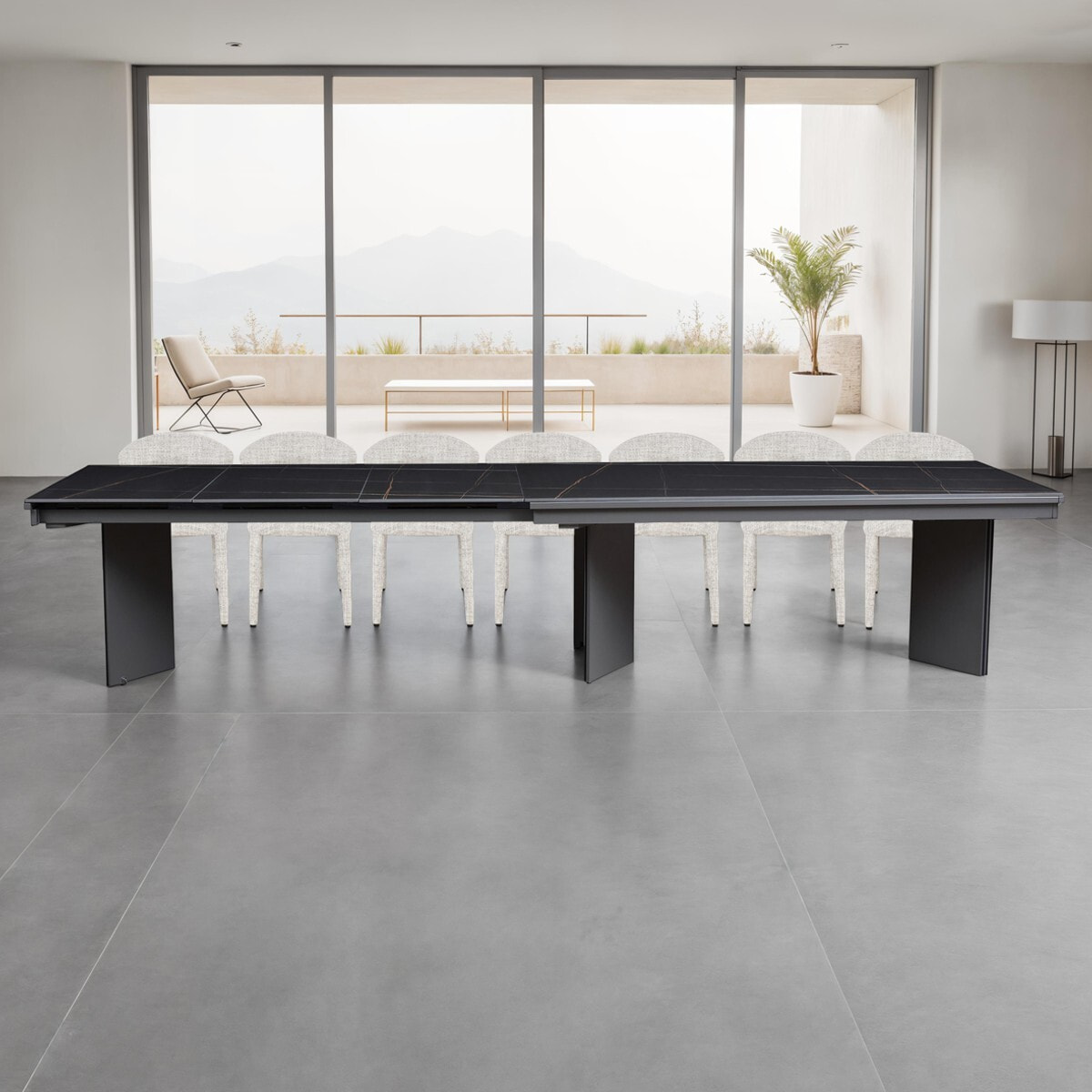 Table à manger extensible Tomasucci LELO, en céramique, marbre noir, gris, 200/258/316/374 × 100 × 75 cm