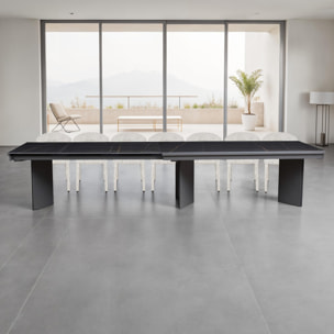Table à manger extensible Tomasucci LELO, en céramique, marbre noir, gris, 200/258/316/374 × 100 × 75 cm