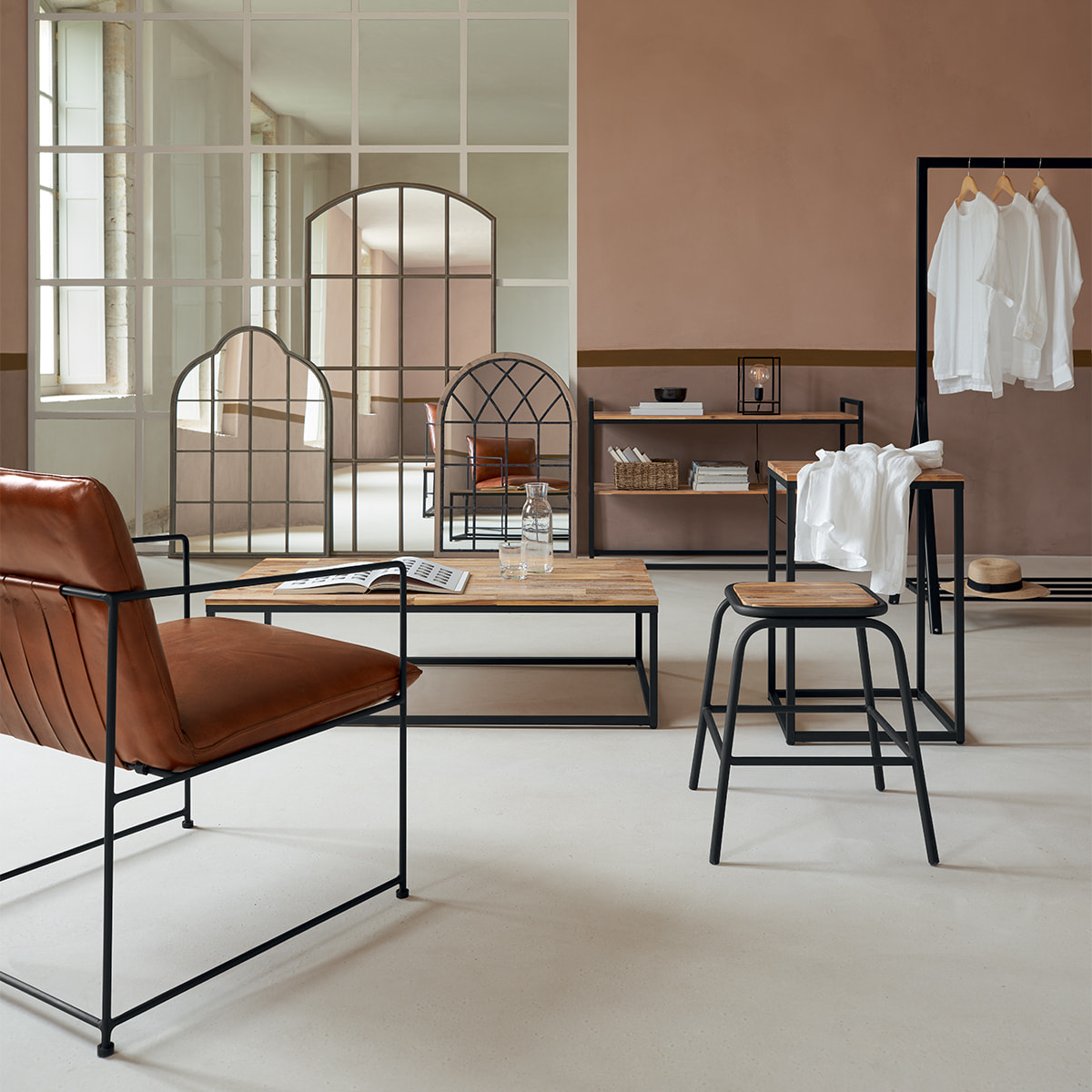 Lot de 2 tabourets "Edena" - métal & bois d'acacia