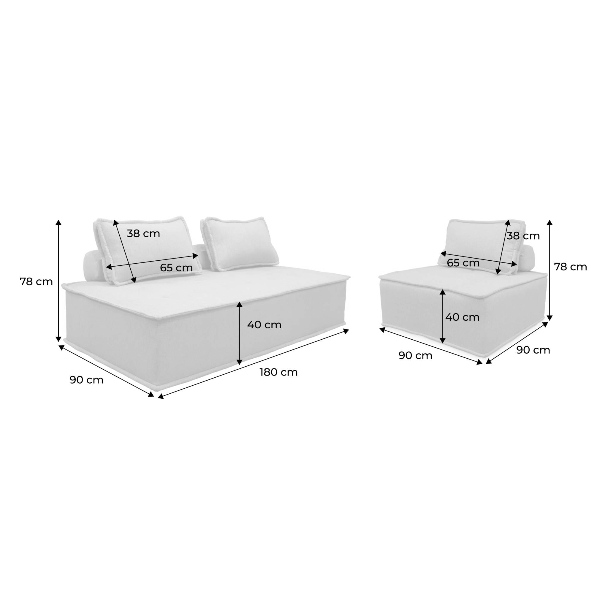 Ensemble chauffeuses DAO pour canapé modulable en tissu capitonné 3 places gris foncé