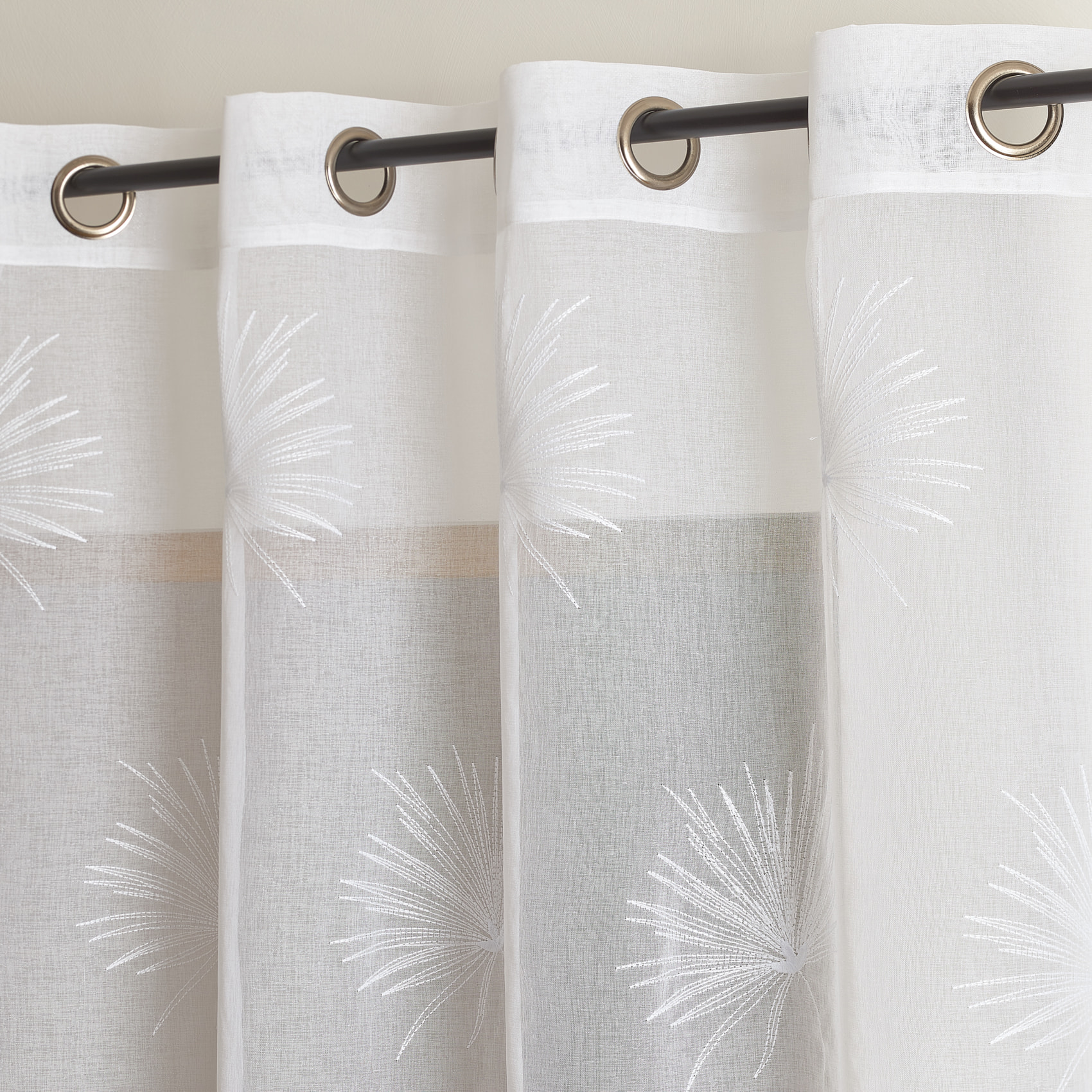 Voilage tamisant broderie palme - Blanc