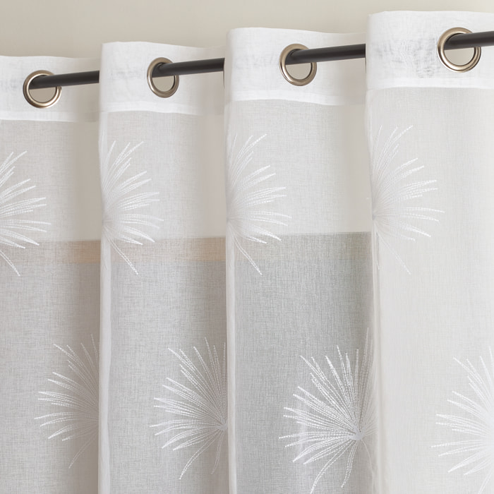 Voilage tamisant broderie palme - Blanc
