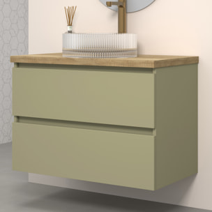Conjunto de Baño Kub | 80 cm Verde Cactus | Dos Cajones | Lavabo de Cristal | No incluye Espejo | Mueble Montado | Alday