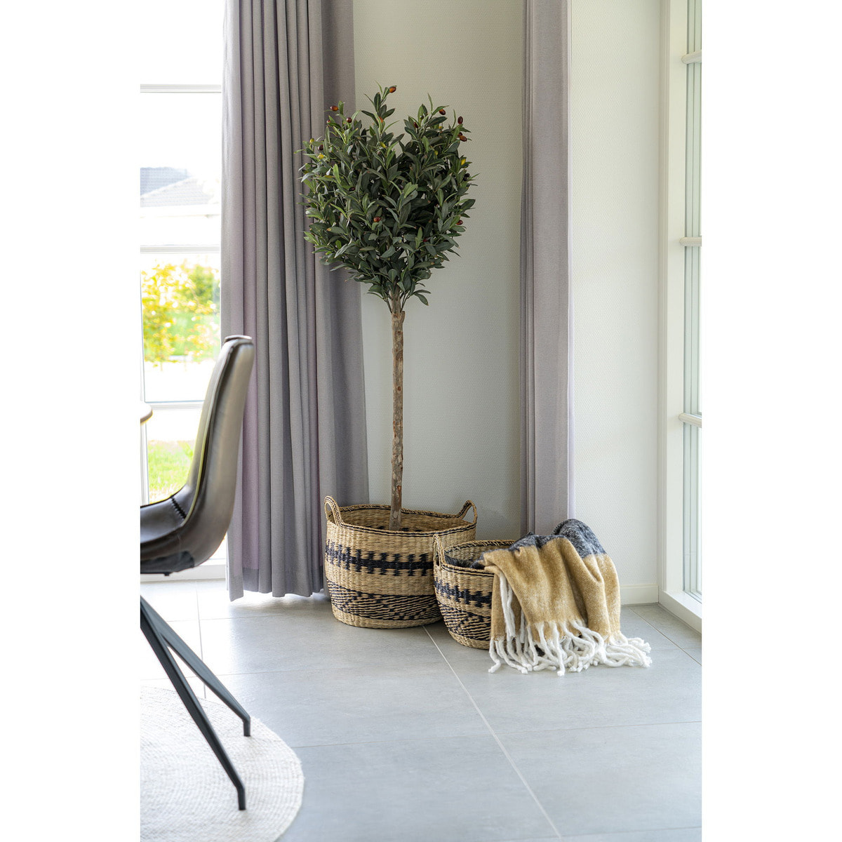 Sintra Plaid in Lana e Poliestere Bianco Grigio Marrone con Frange
