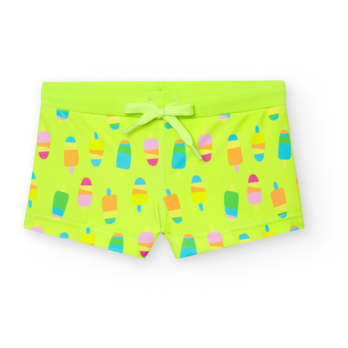 Bañador para niño en poliamida estampado en verde, Camiseta
