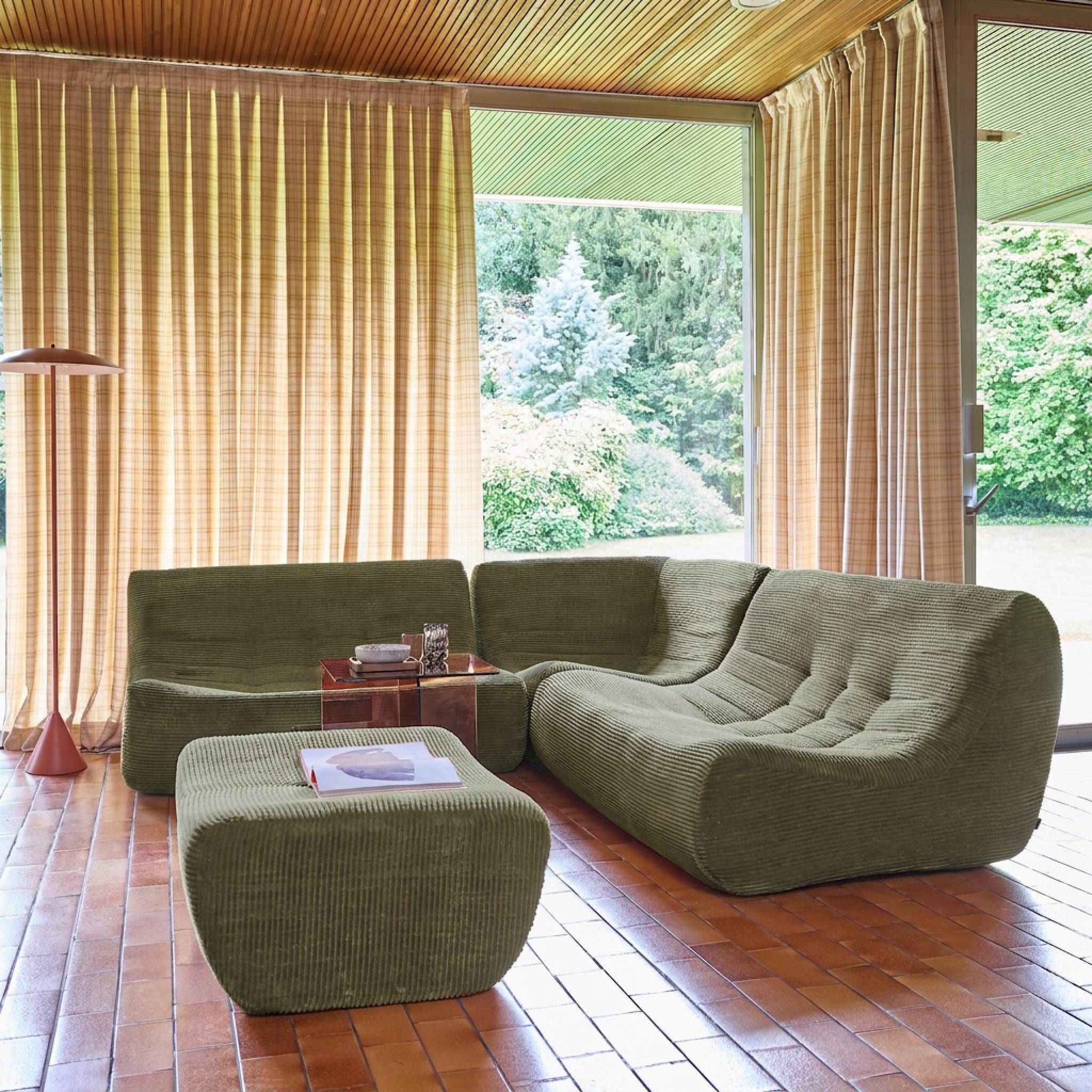 Canapé d'angle compressé modulable 5 places avec repose pied velours côtelé SOKOL