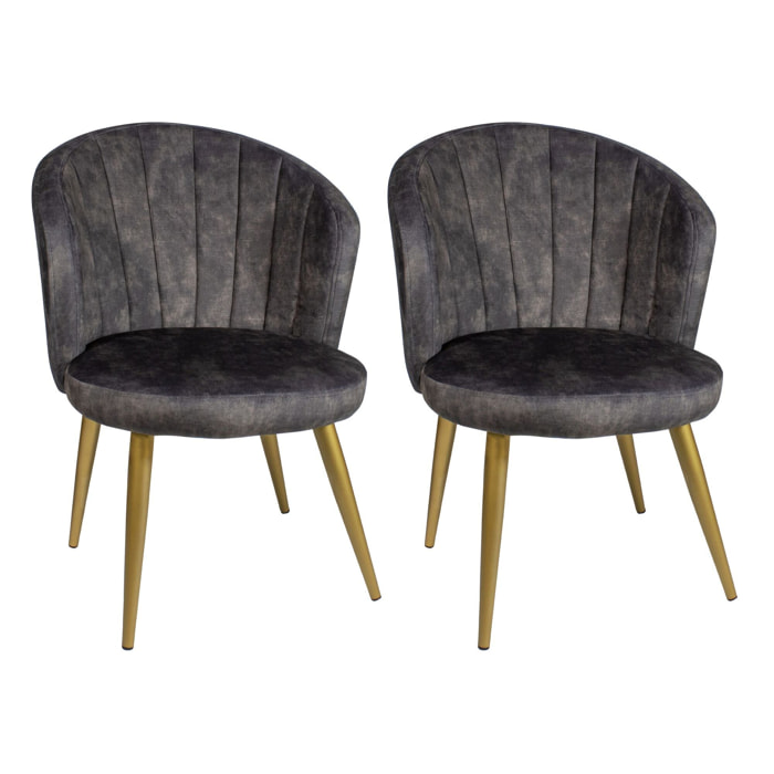 Lot de 2 fauteuils en velours gris EDEN ROC