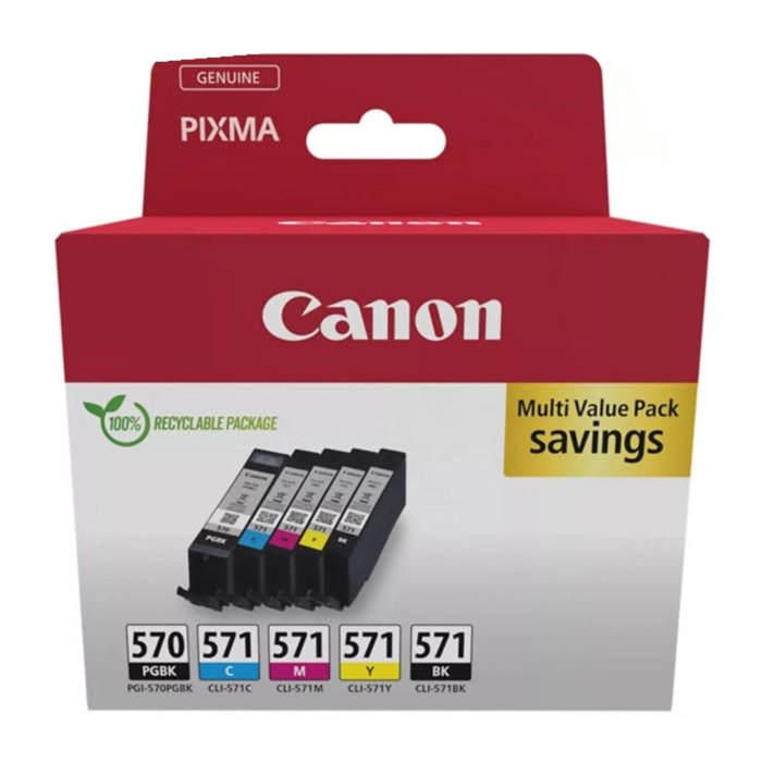 Cartouche d'encre CANON Pack Multipack 5 Originales PGI-570/CLI-571 (Noir + 4 Couleurs) - 0372C004