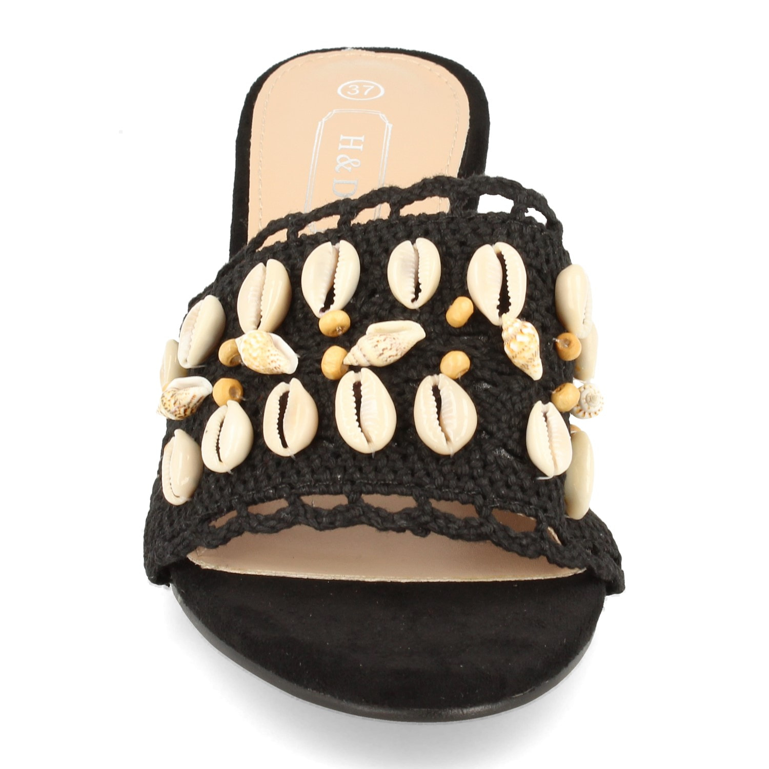 Sandalia de Tacon para Mujer Adornado con Conchas en Pala