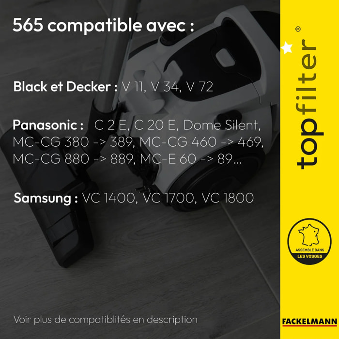 Lot de 4 packs de 4 sacs aspirateur 64565 pour Samsung et Panasonic TopFilter Premium