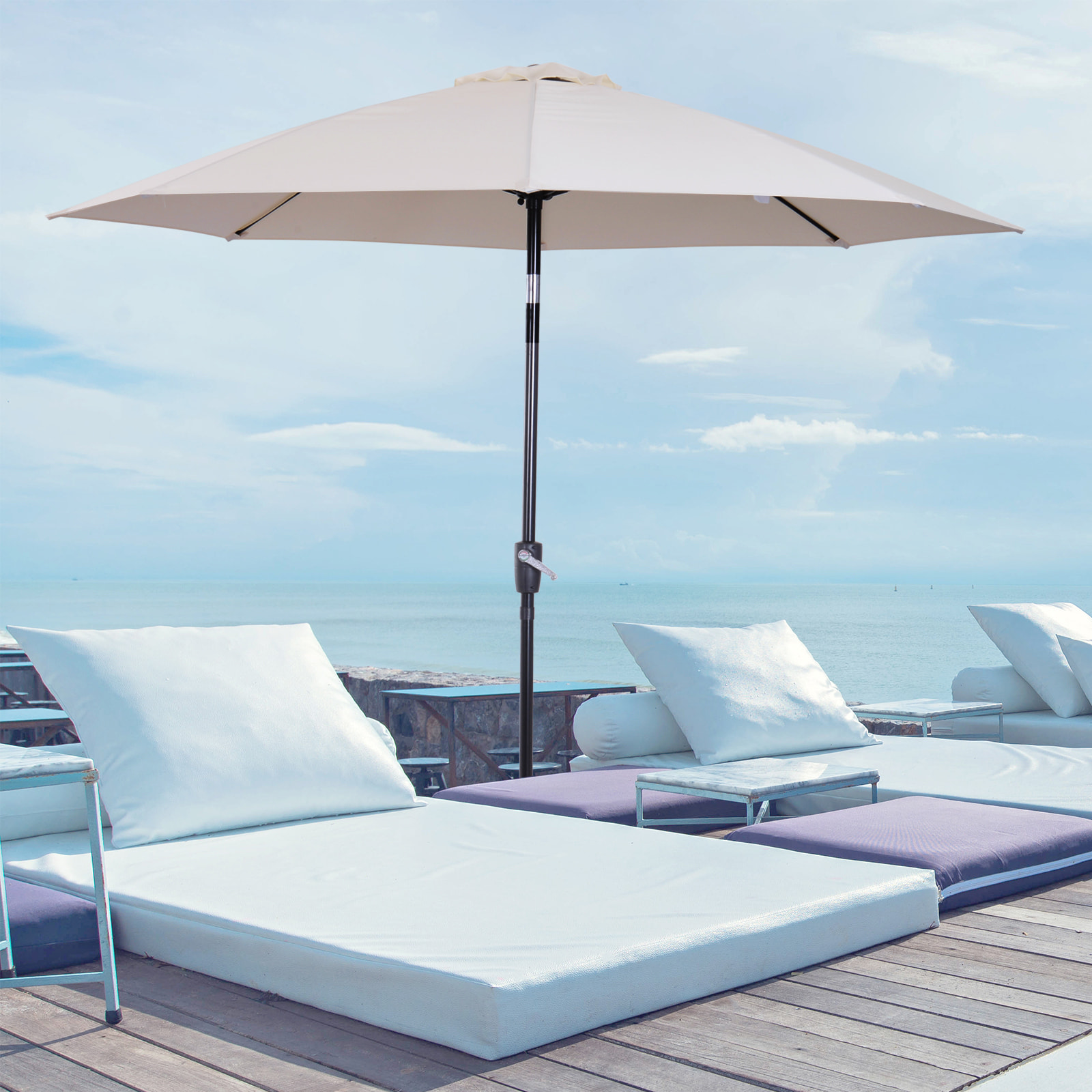 Parasol inclinable aluminium fibre de verre polyester diamètre 2,65 m coloris crème