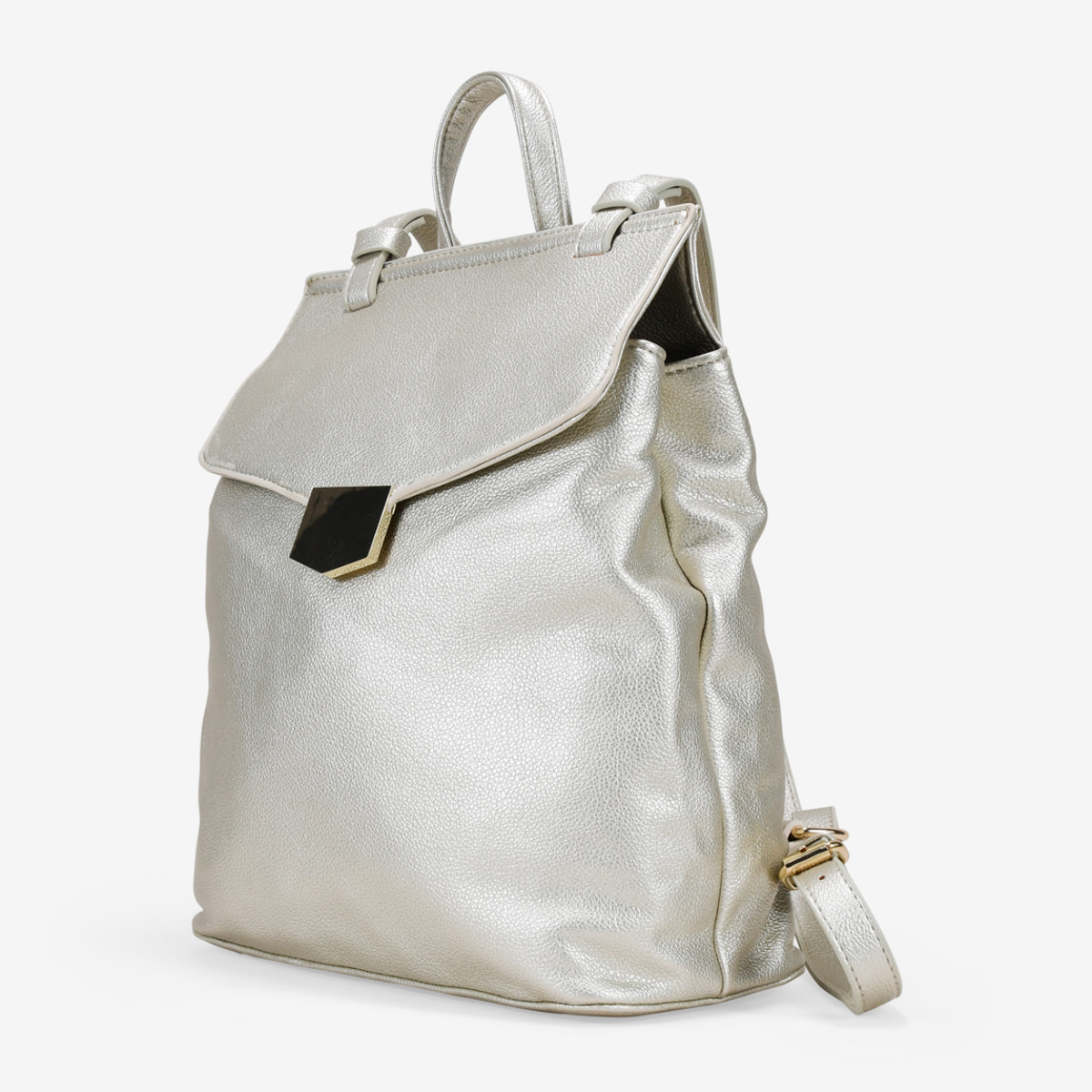 Mochila de vestir dorada con solapa