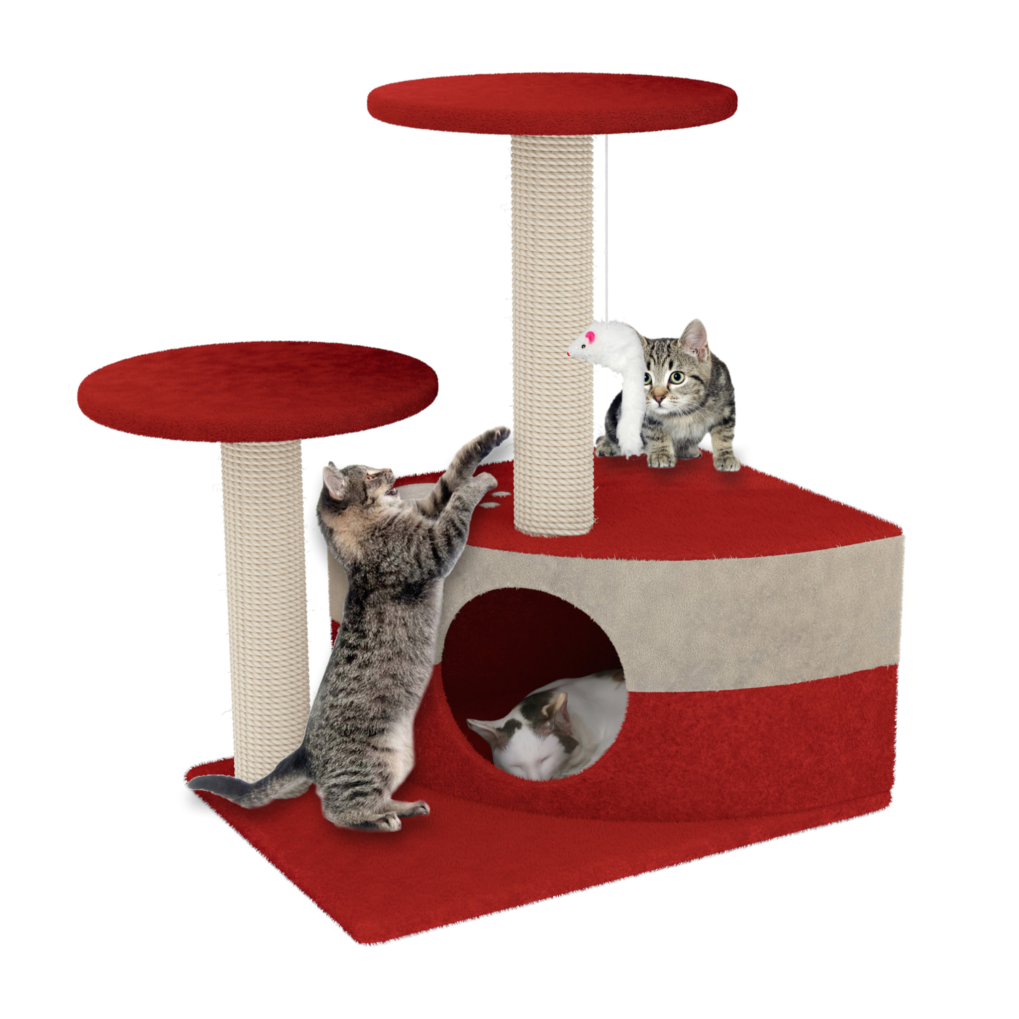 Albero per Gatto con Graffiatoio Cuccia Giocattolo Gatti Parco Giochi Tiragraffi in Sisal Naturale 71 x 44 x 33 cm