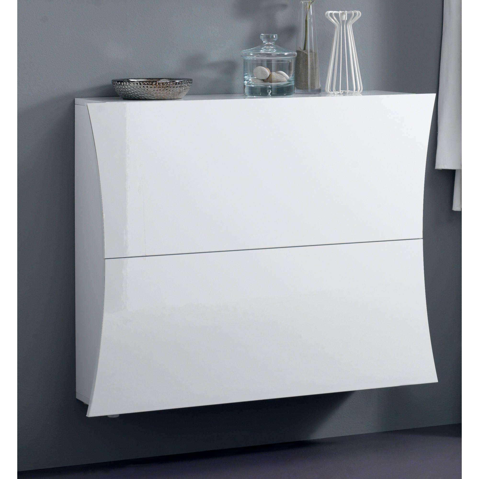 Scarpiera moderna, Made in Italy, a 2 ante, Portascarpe da ingresso, cm 101x27h82, colore Bianco lucido