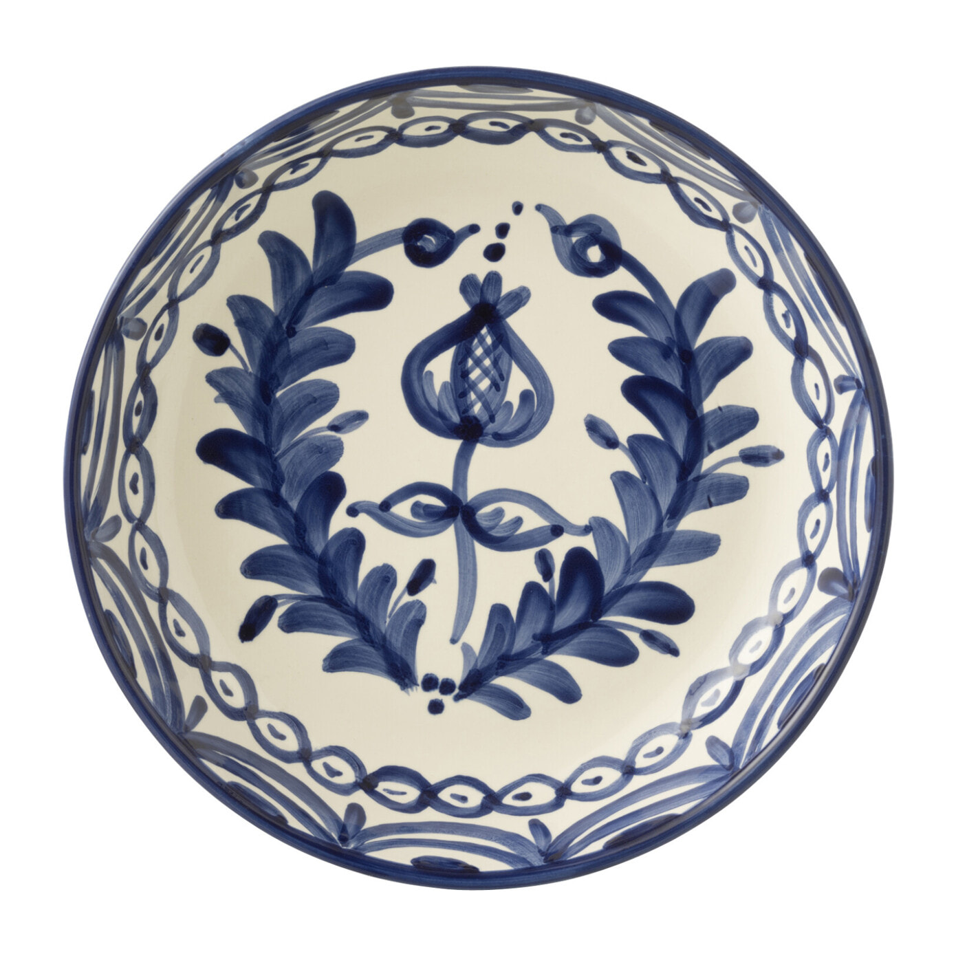 J-Line plat Granada Low - céramique - blanc/bleu - large - Ø 25 cm
