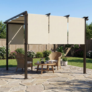 Pergola 3 toiles coulissantes - dim. 2,97L x 2,97l x 2,38H m - acier époxy polyester haute densité beige