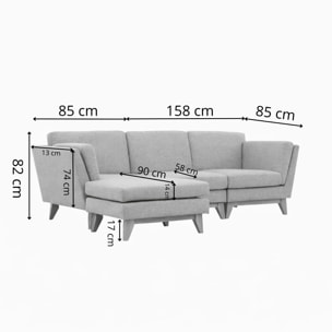 Canapé d'angle réversible 4 places en tissu gris clair OSBY