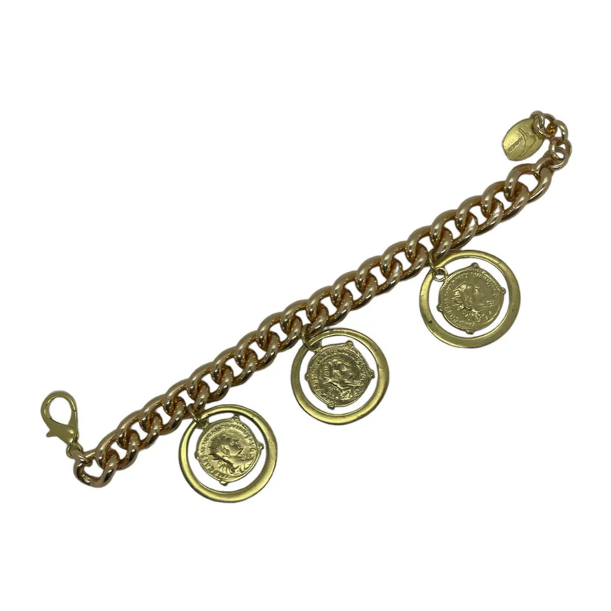 Pulsera Triple Aura con monedas tipo antigua en dorado. Aluminio ymetal