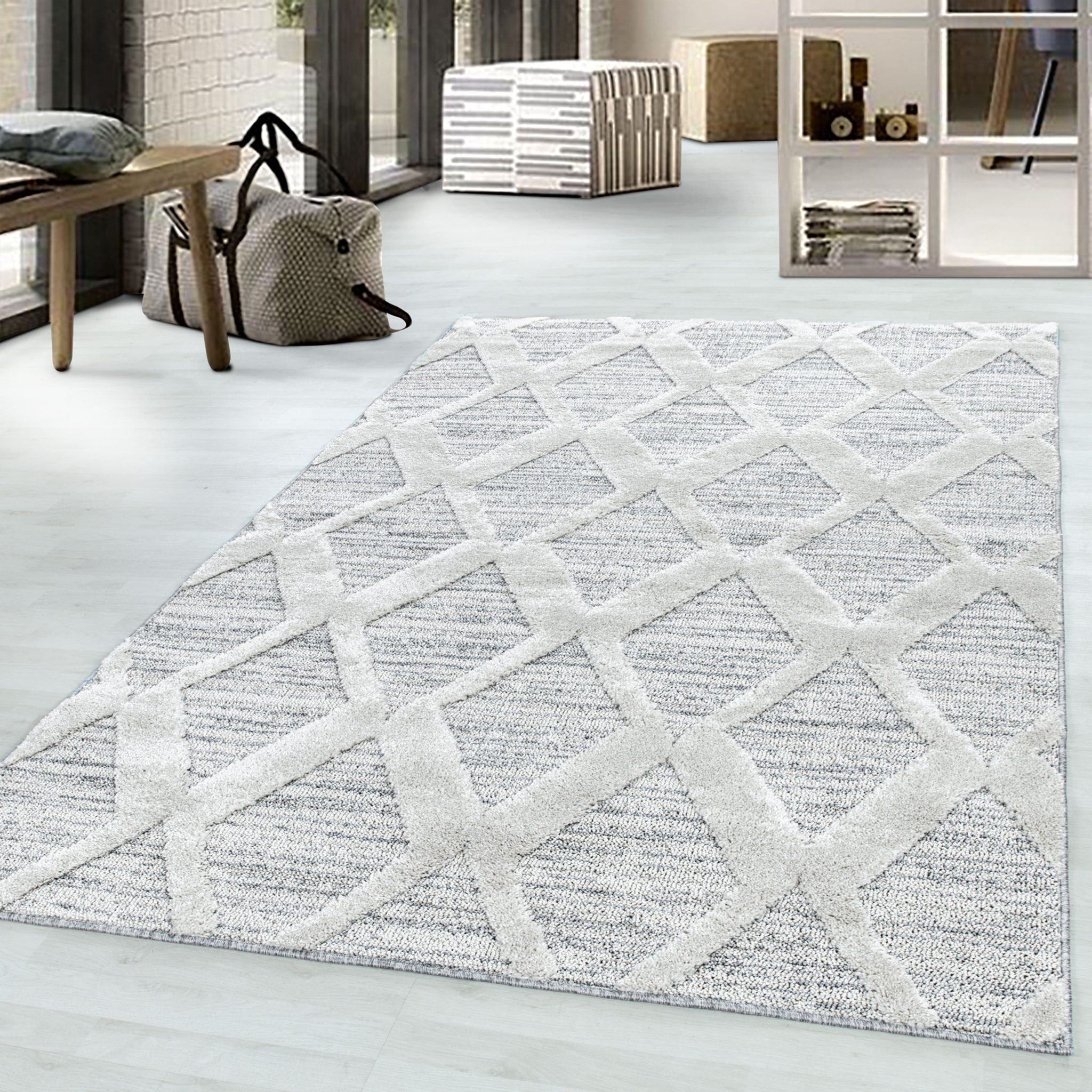 PISA - Tapis de salon à motif berbère gris - PIS4703GRI