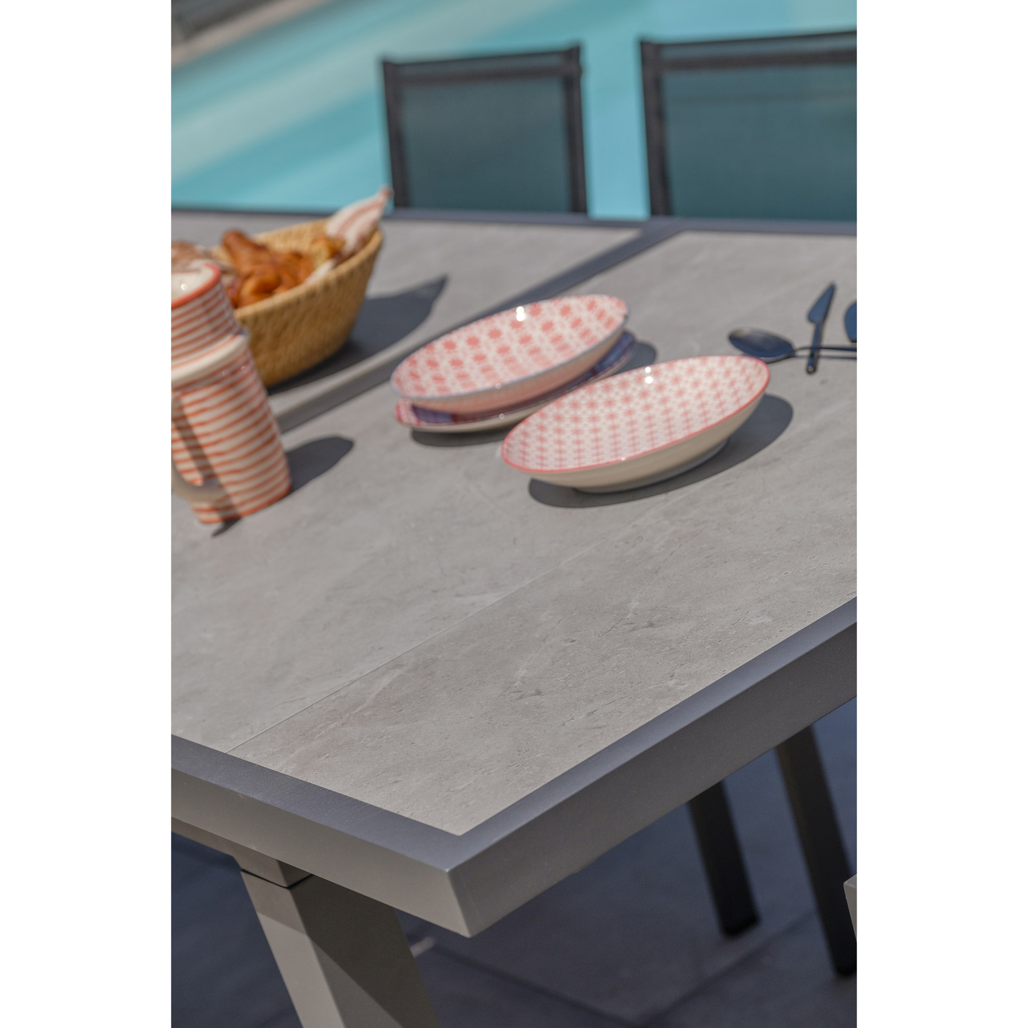 VENISE - Ensemble repas de jardin 10 places en aluminium gris anthracite