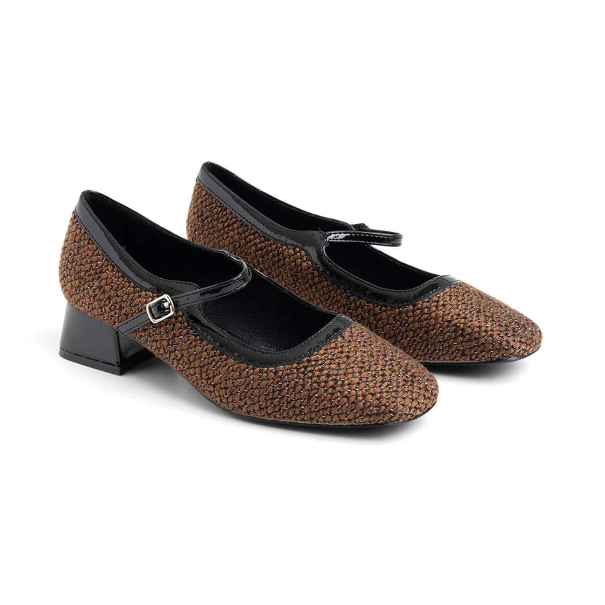 Decolleté con tacco quadrato e cinturino - MARRONE