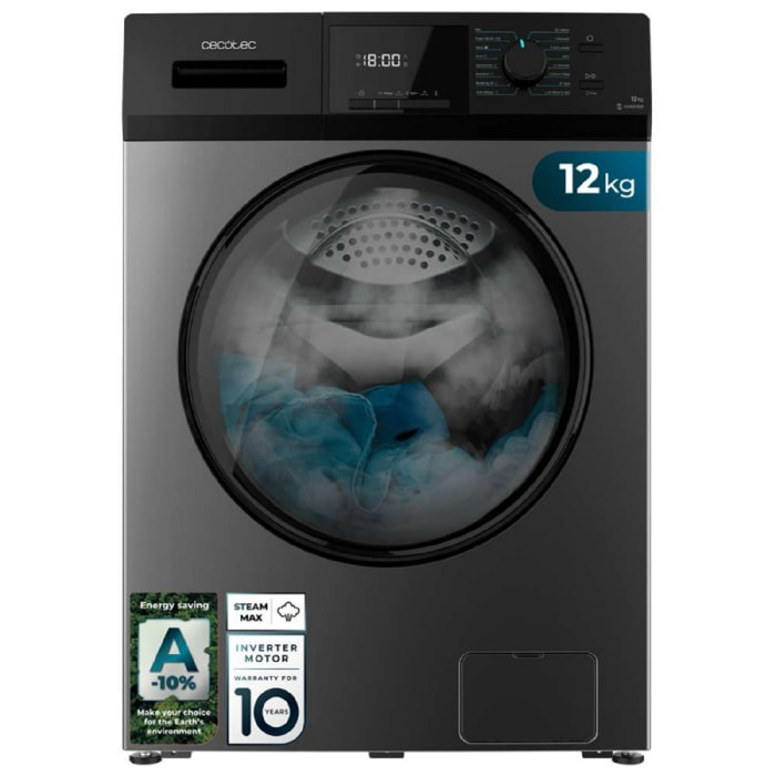 Cecotec Lavadora de carga frontal Bolero DressCode 12410 Inverter Steel