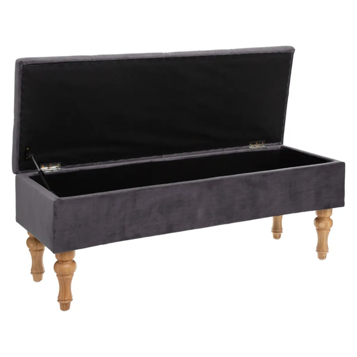 Banc coffre gris - velours matelassé